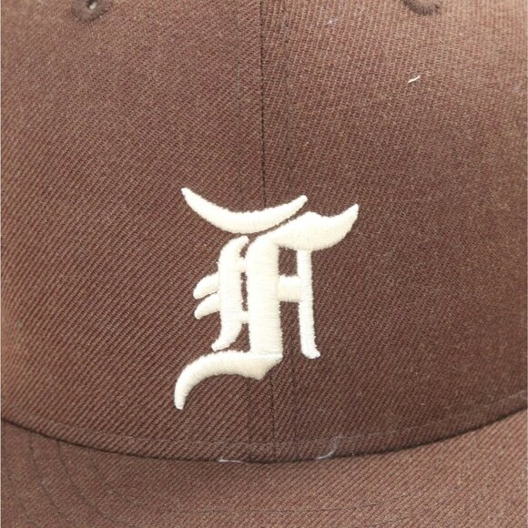 Fear Of God Essentials X New Era 5950 Gothic F Fitted Baseball Hat 7 3/8 Walnut - Picture 7 of 11